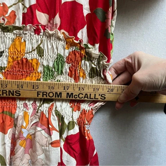 Zara Floral Smocked Waist Midi Dress Button Front XL - Picture 11 of 12